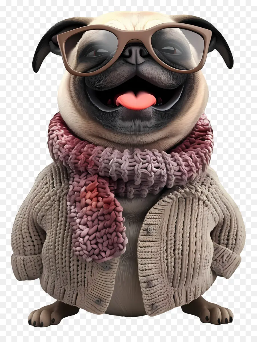 Perro 3d，Pug En Suéter PNG