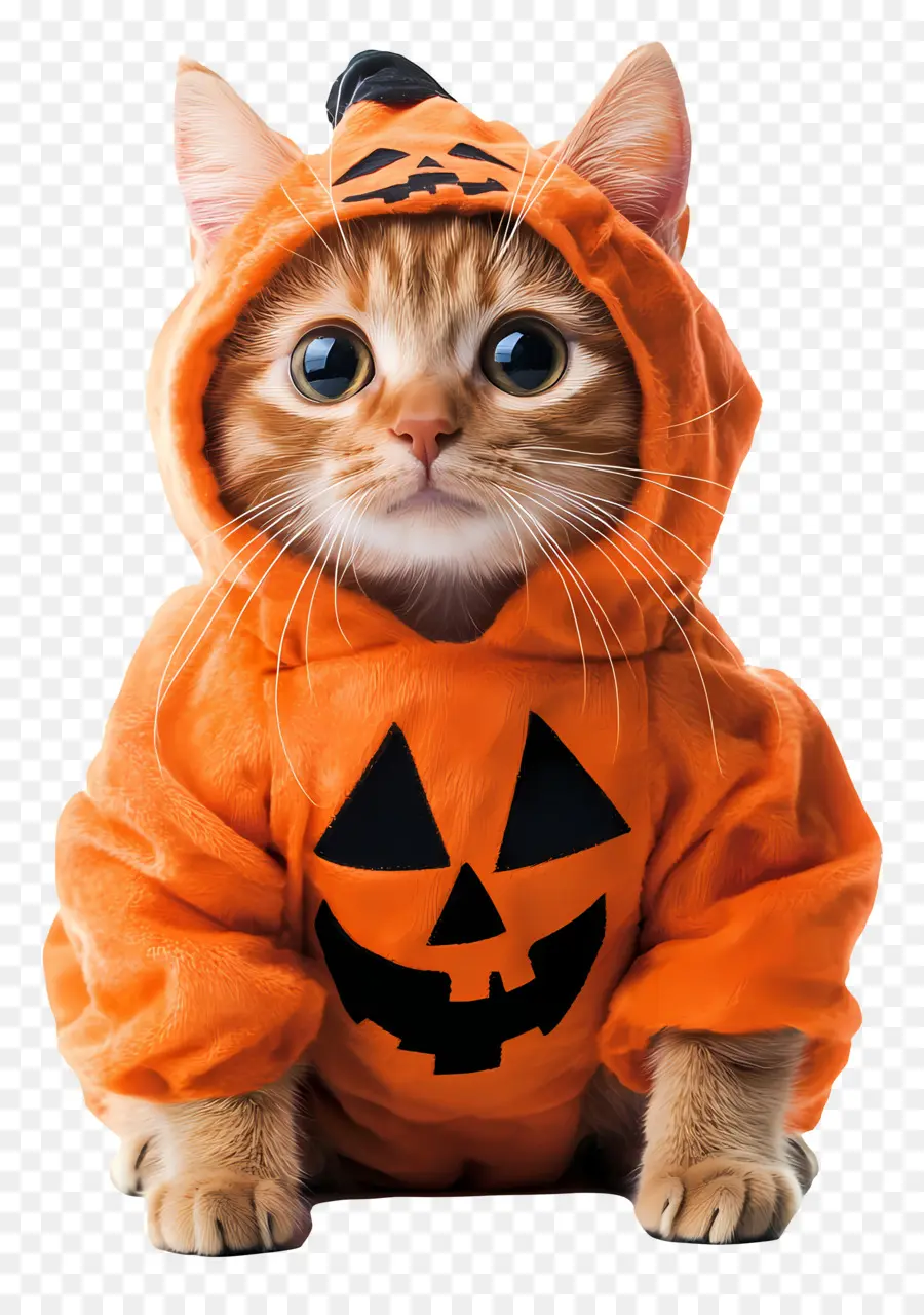 Gato Halloween，Gato Con Capa Negra Y Naranja PNG