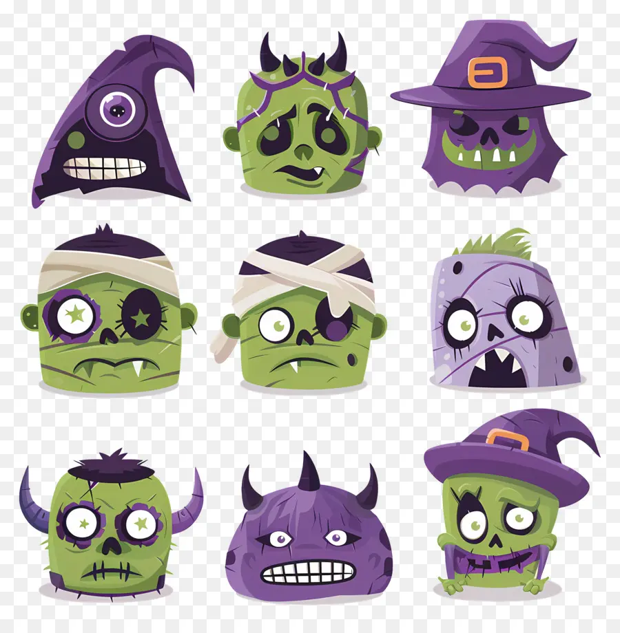 Personajes De Halloween，Caras De Zombis PNG