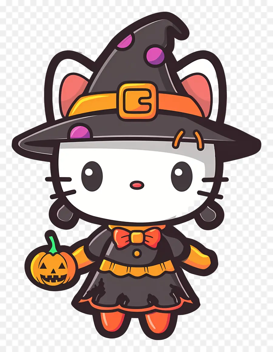 Hola Gatito Halloween，Gato Disfrazado De Bruja PNG