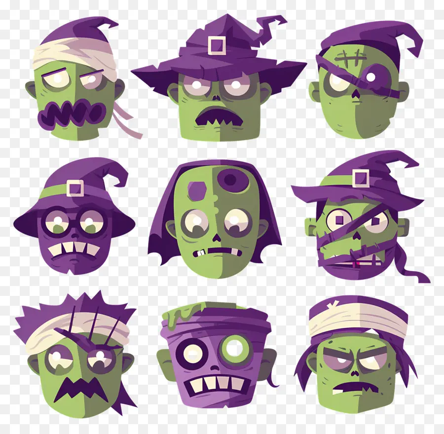 Personajes De Halloween，Caras De Monstruos Verdes PNG