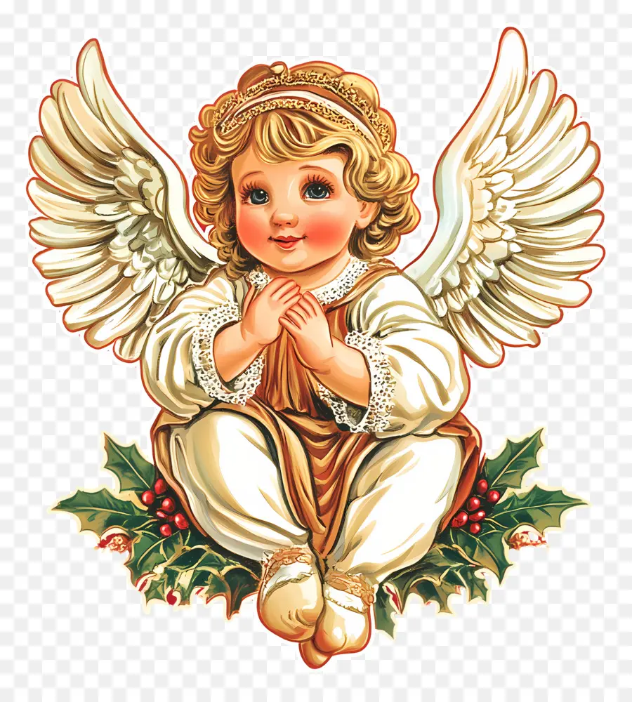 ángel De Navidad，Ángel Con Acebo PNG