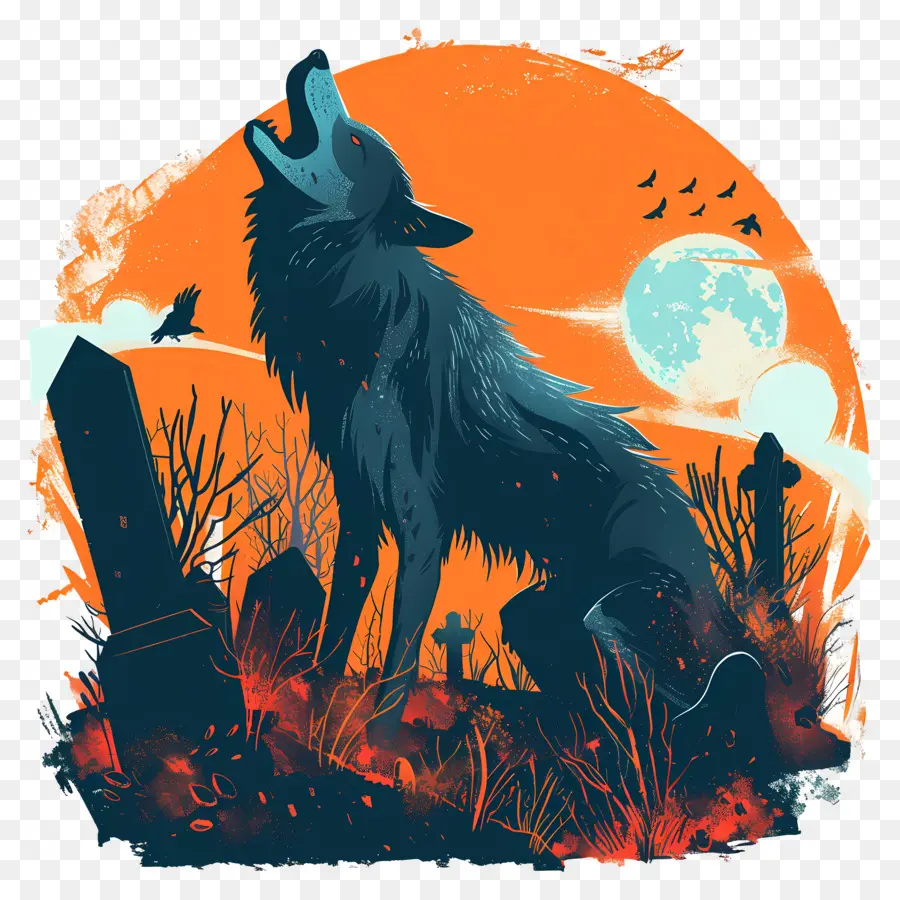 Lobo Aullando，Luna PNG