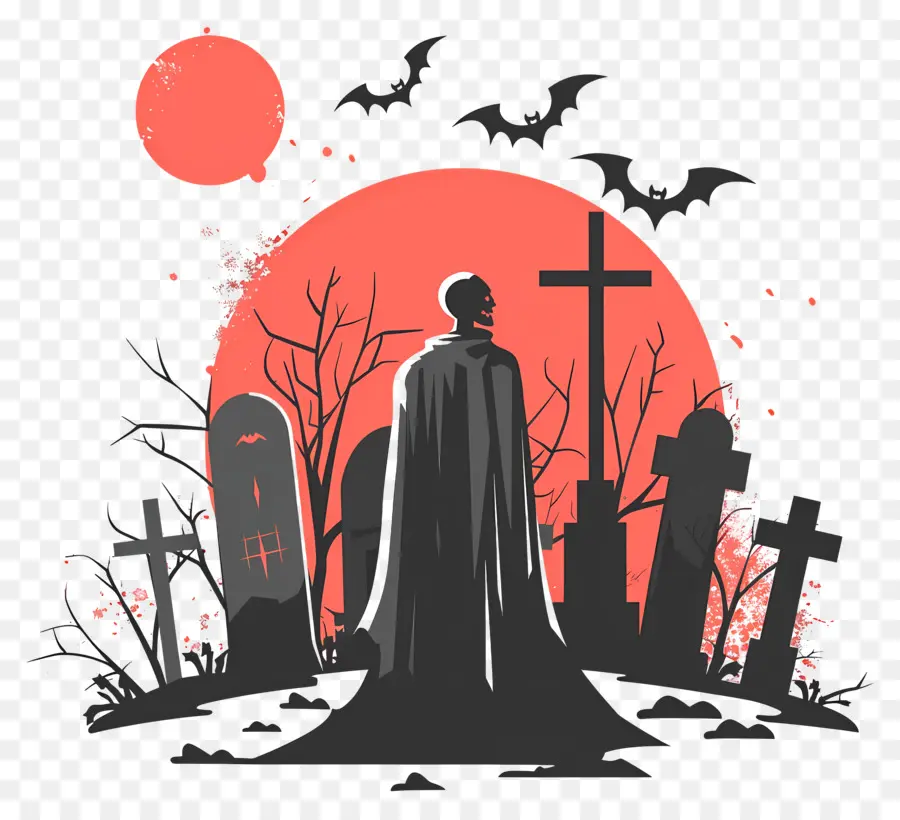 Vampiro De Halloween，Escena Del Cementerio PNG