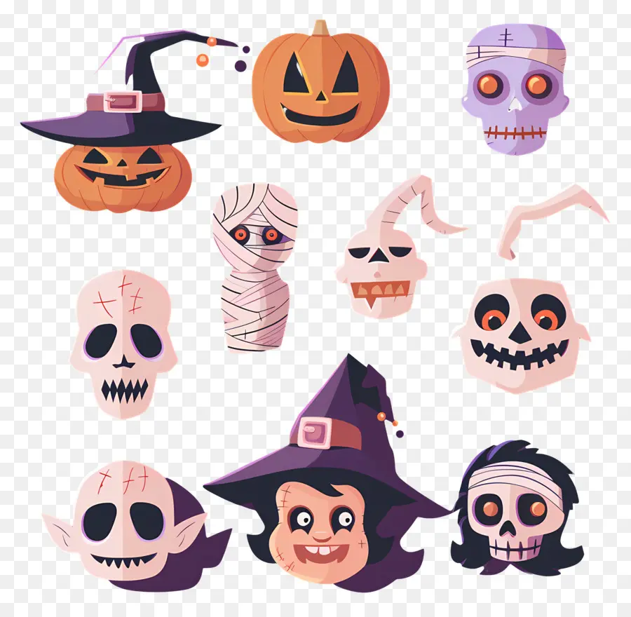 Personajes De Halloween，Caras De Halloween PNG