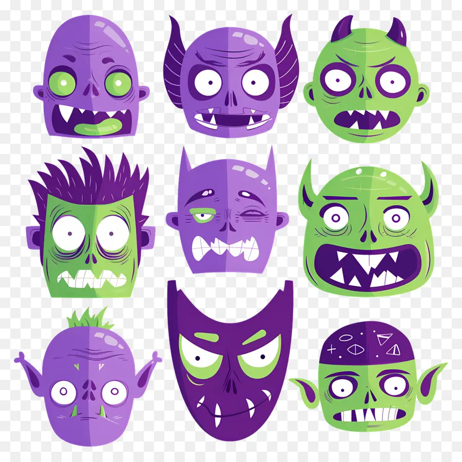 Personajes De Halloween，Caras De Monstruos PNG