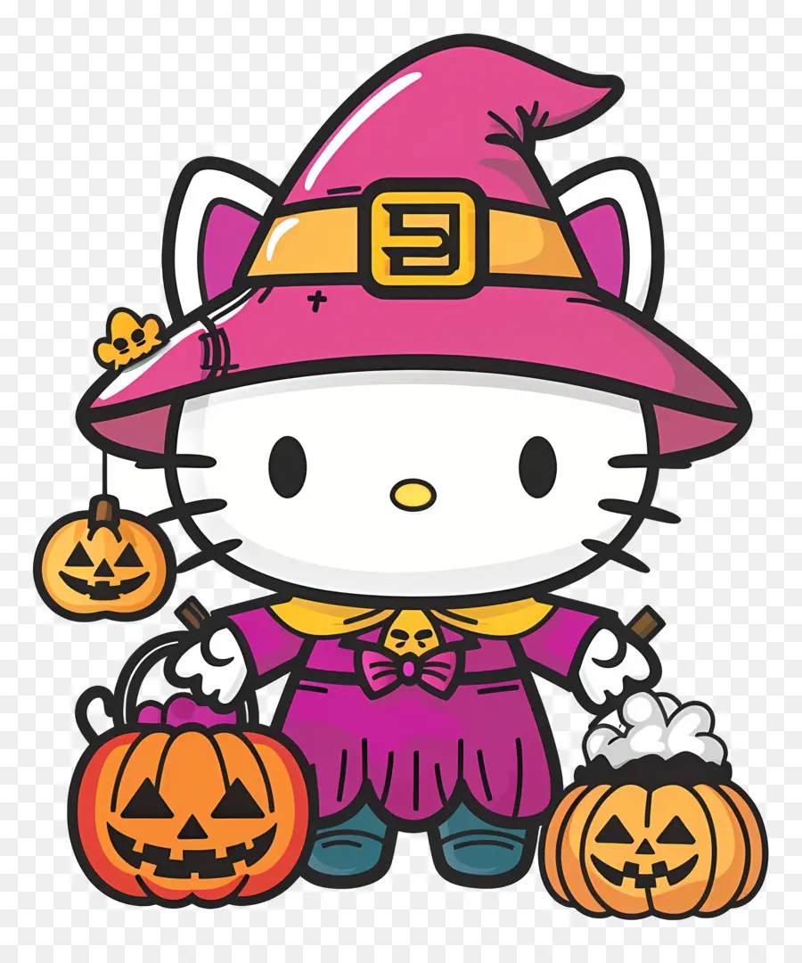 Hola Gatito Halloween，Bruja Gato PNG