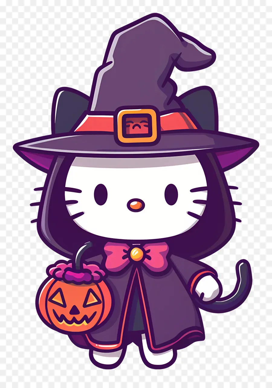 Hola Gatito Halloween，Gato Disfrazado De Bruja PNG