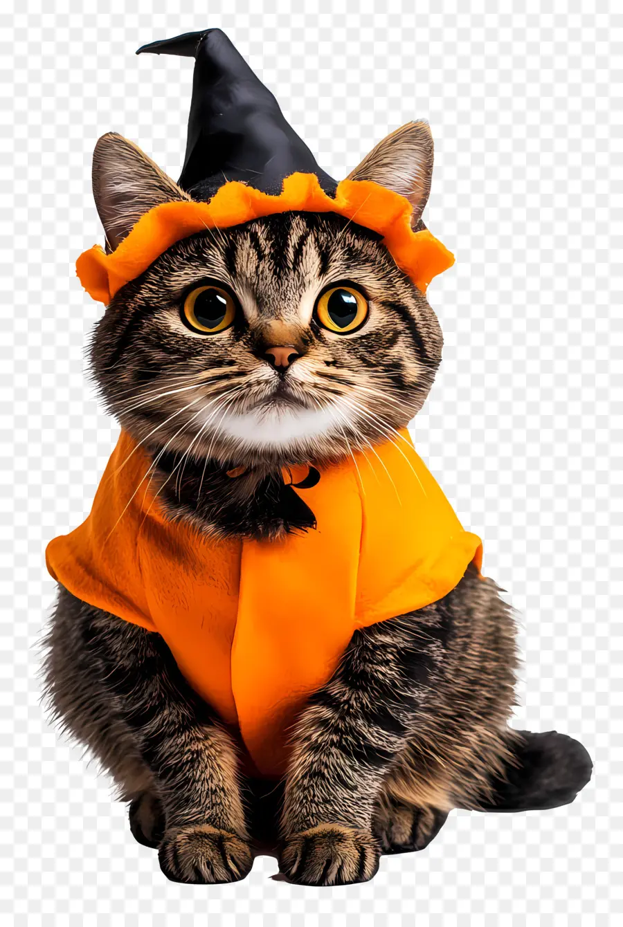 Gato Halloween，Gato Disfrazado De Bruja Naranja PNG