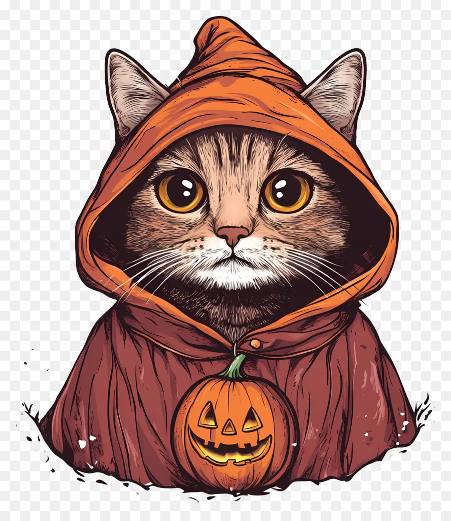 Gato Halloween，Gato Con Capa Negra Y Naranja PNG