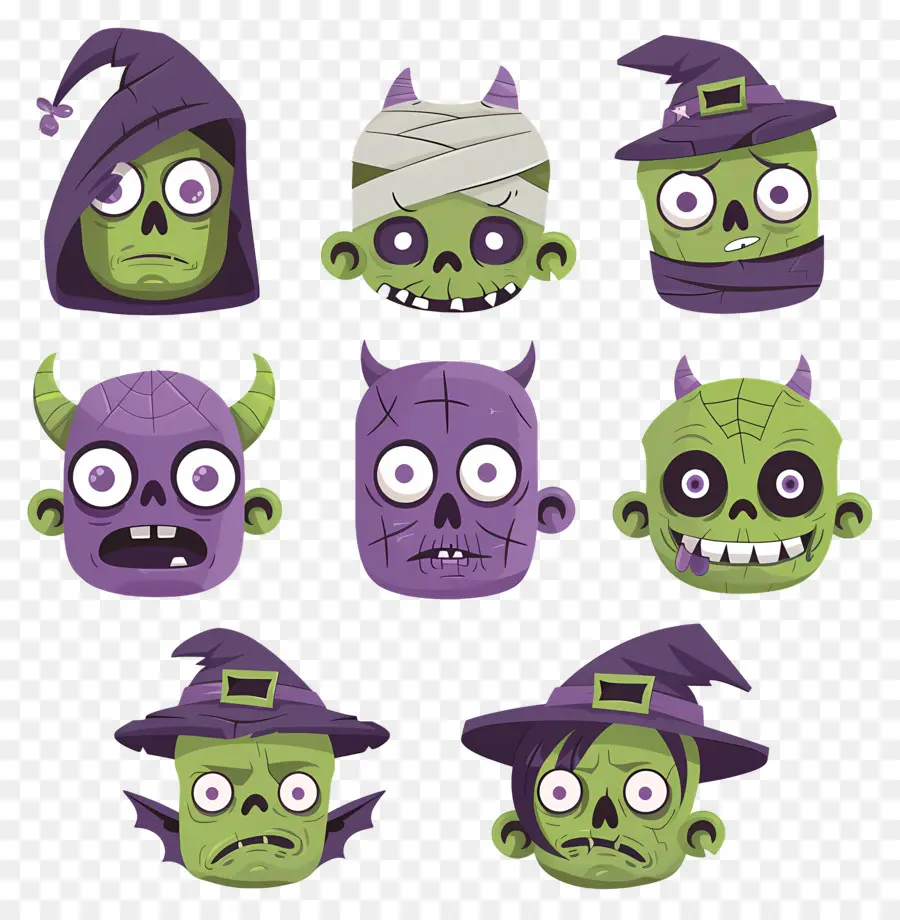 Personajes De Halloween，Caras De Zombis PNG