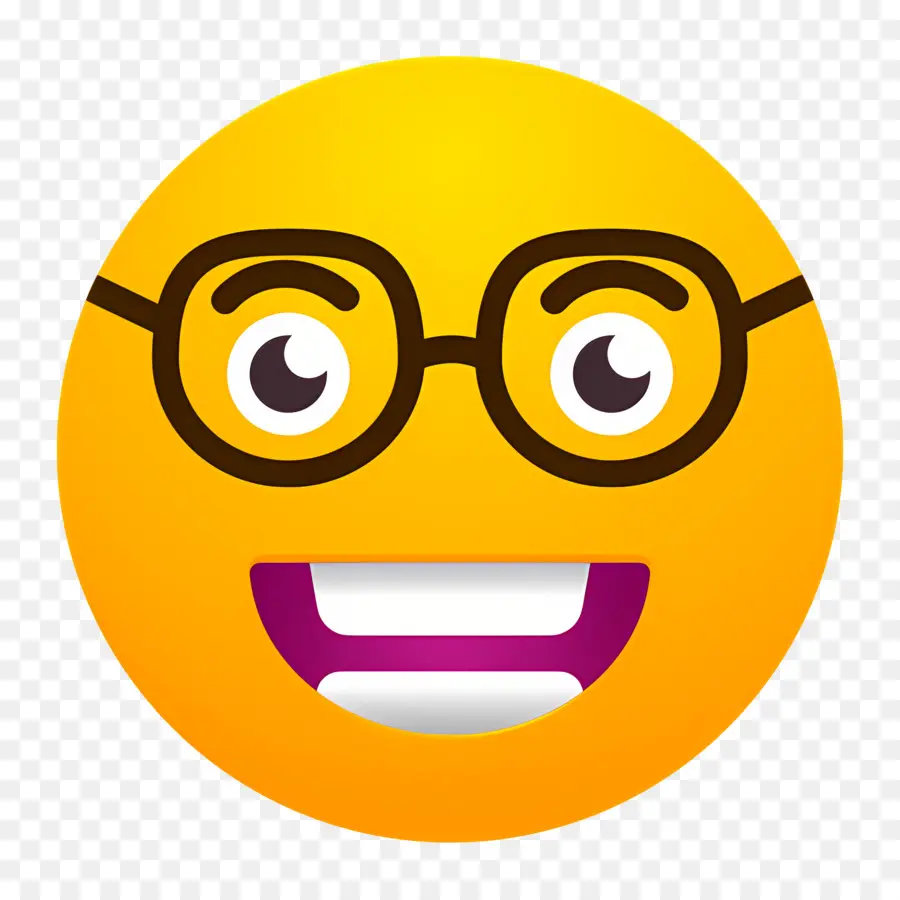 Emoji Nerd，Cara Amarilla Con Gafas PNG