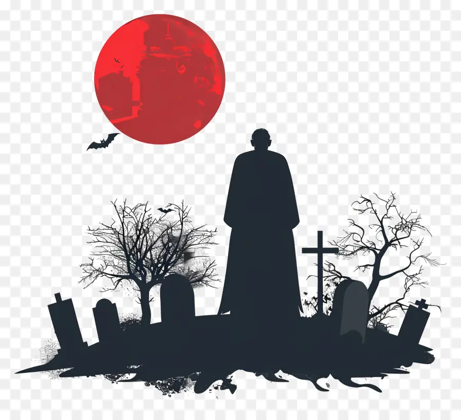 Vampiro De Halloween，Escena Del Cementerio PNG