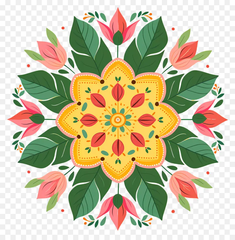 Pookalam，Diseño De Mandalas Florales PNG