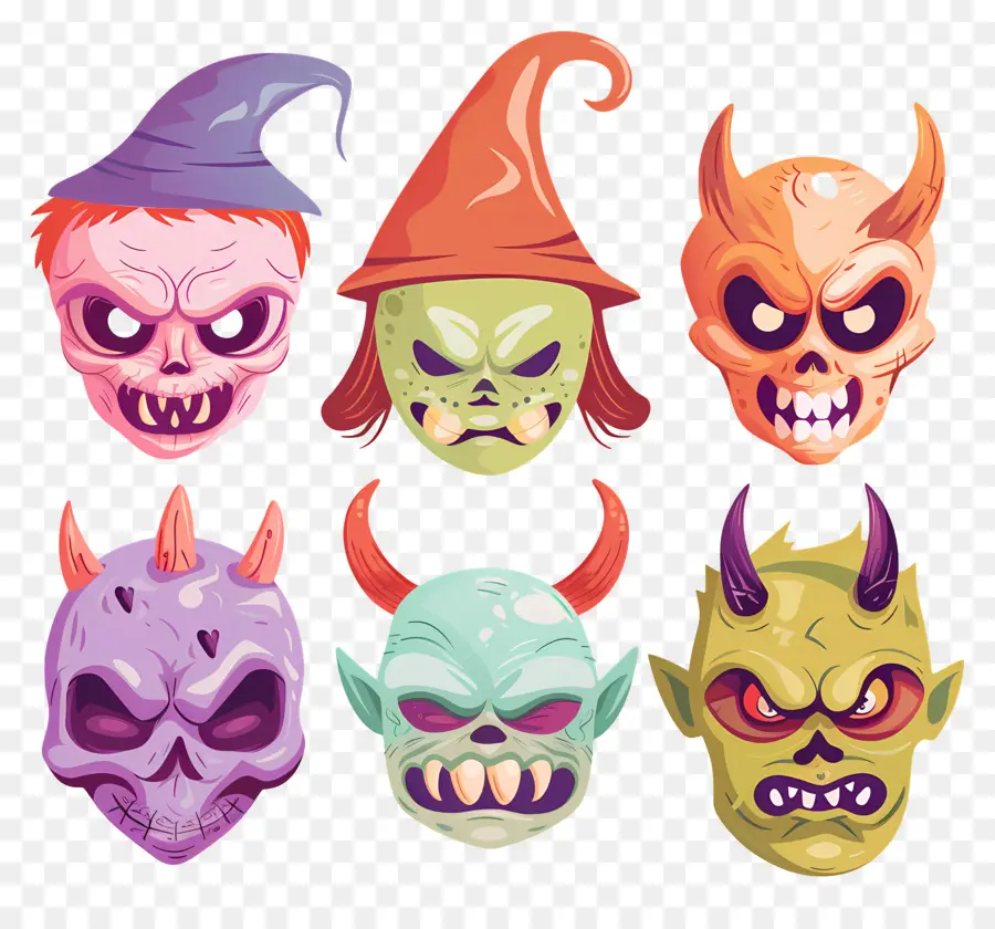 Personajes De Halloween，Máscaras De Monstruos PNG