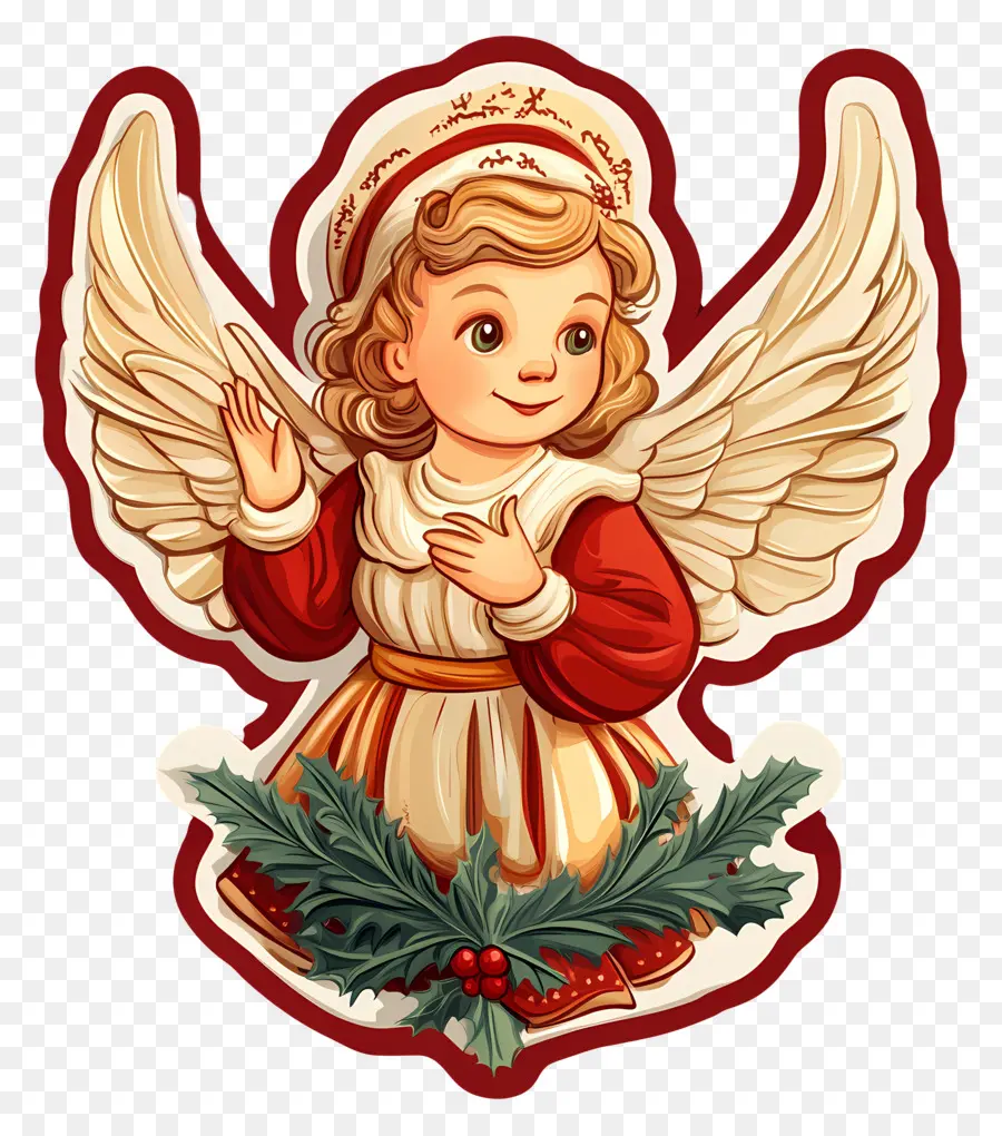 ángel De Navidad，Ángel Con Acebo PNG