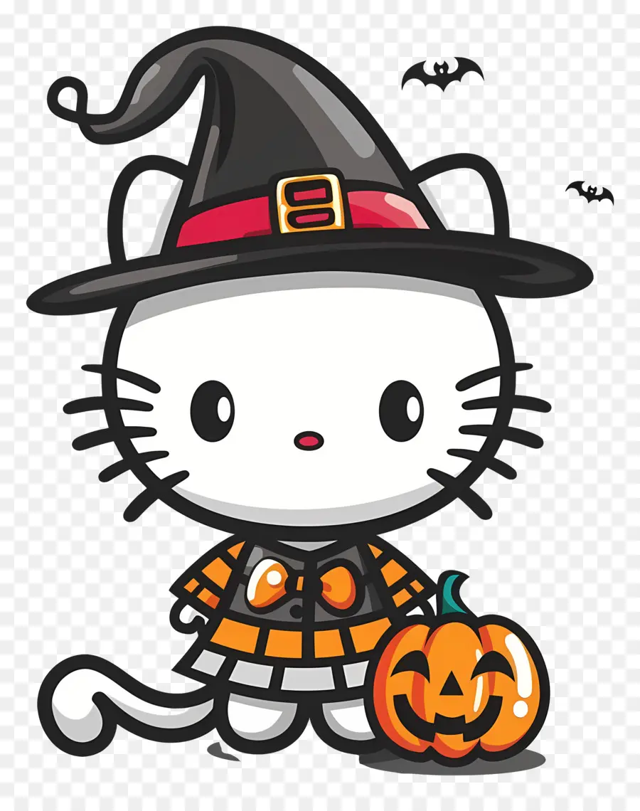 Hola Gatito Halloween，Gato Con Sombrero De Bruja PNG