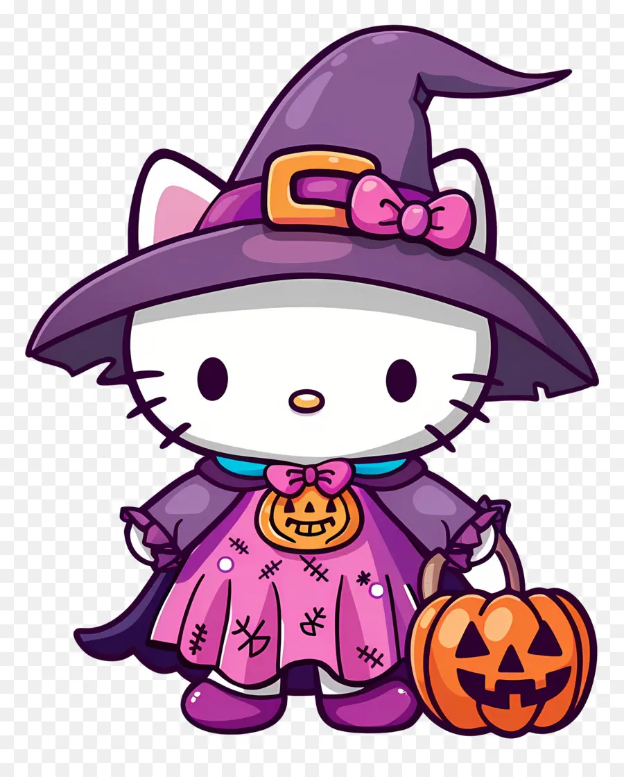 Hola Gatito Halloween，Gato Disfrazado De Bruja PNG