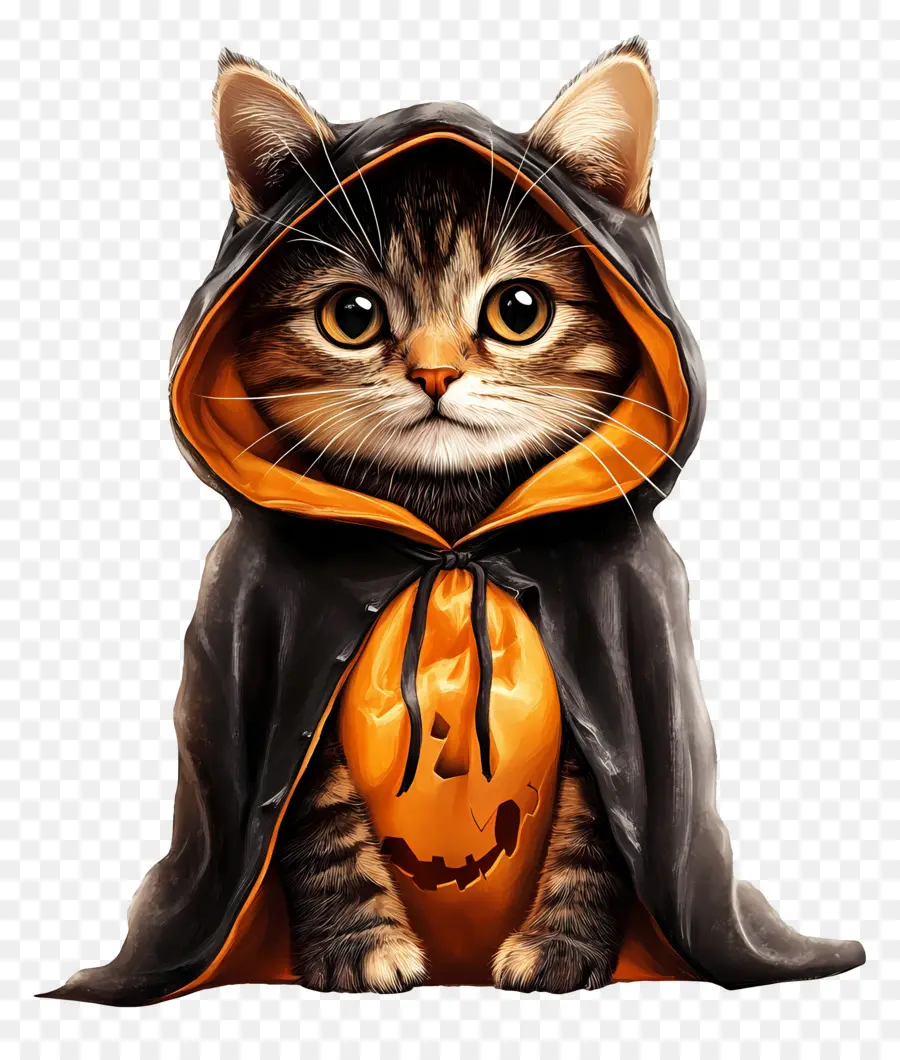 Gato Halloween，Gato Con Capa Negra Y Naranja PNG