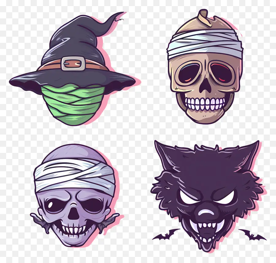 Personajes De Halloween，Calaveras De Halloween PNG