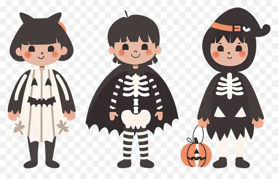 Niños De Halloween，Niños Disfrazados De Esqueletos PNG