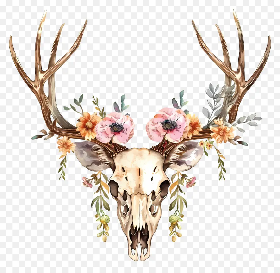 Cráneo De Venado，Ciervo Con Flores PNG