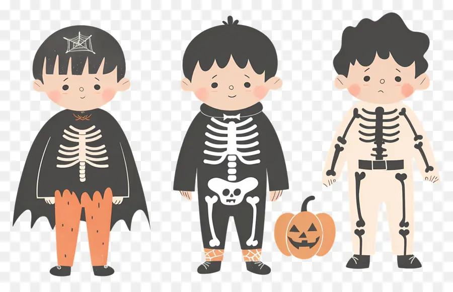 Niños De Halloween，Niños Disfrazados De Esqueletos PNG