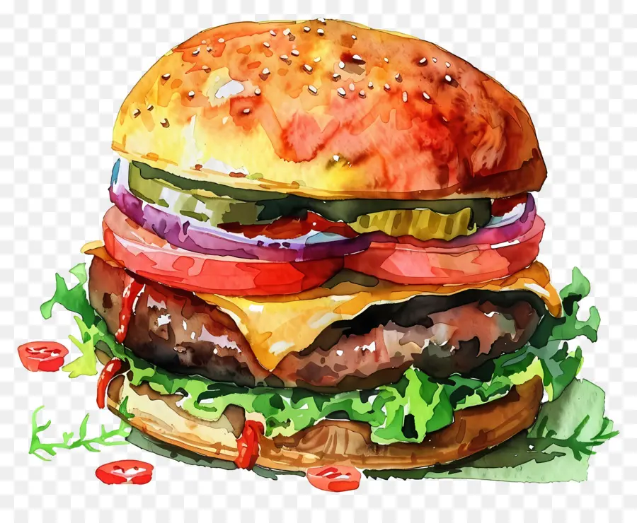 Hamburguesa De Acuarela，Hamburguesa PNG