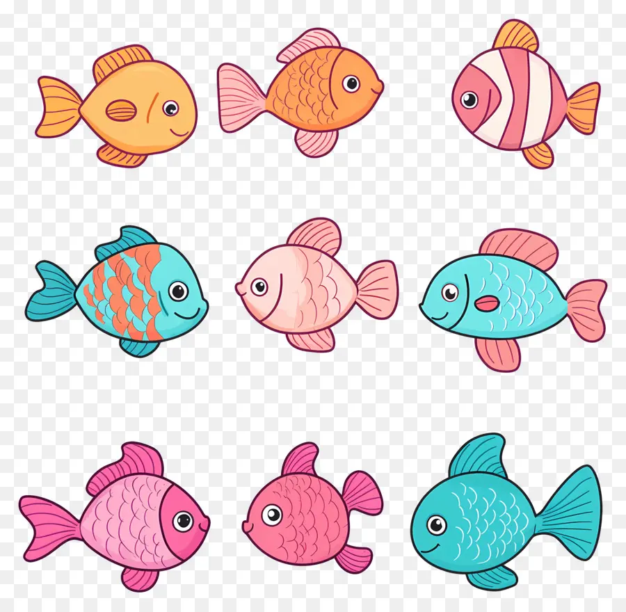 Dibujos Animados De Peces，Garabatos De Peces De Colores PNG