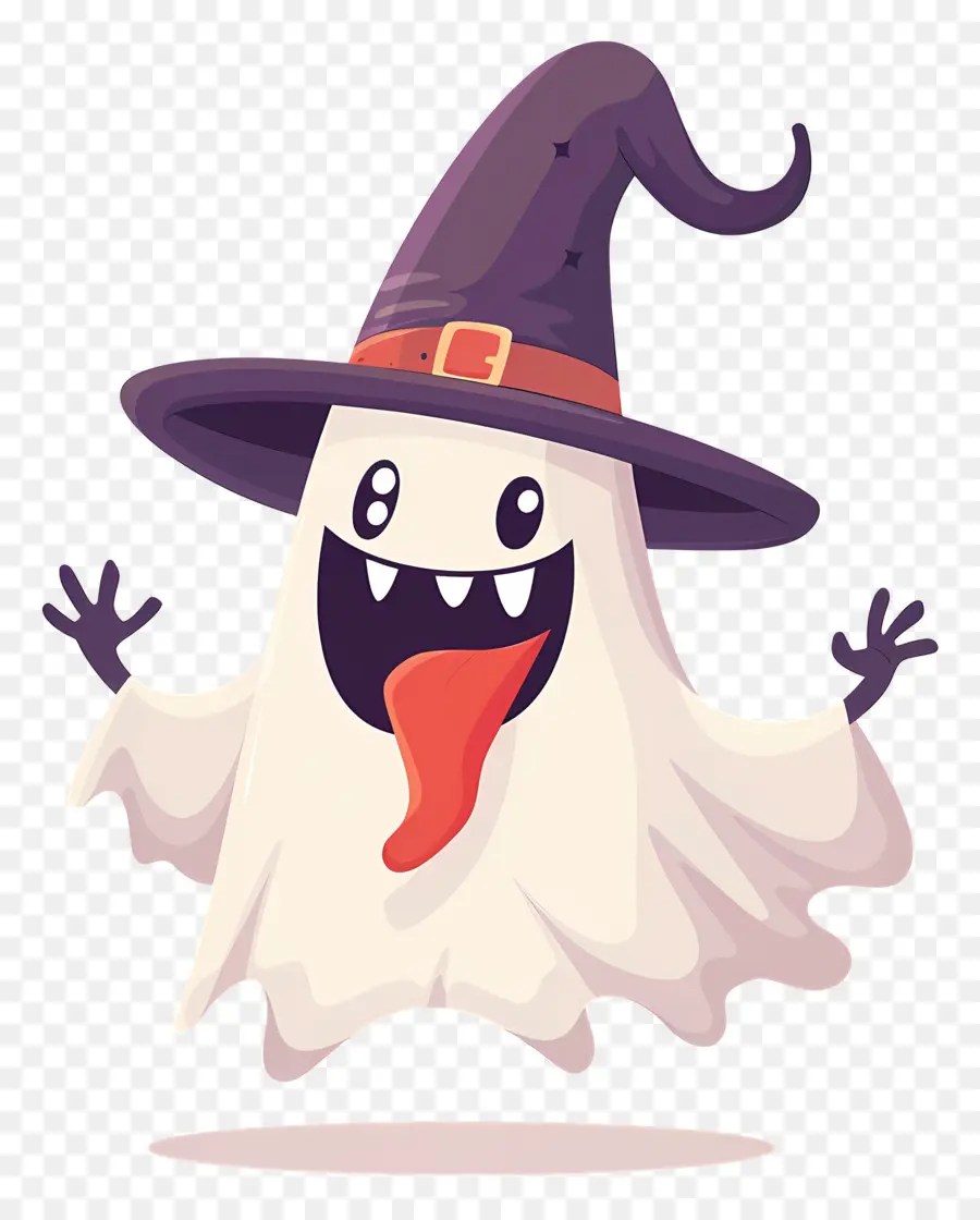 Fantasma De Dibujos Animados，Fantasma Con Sombrero De Bruja PNG