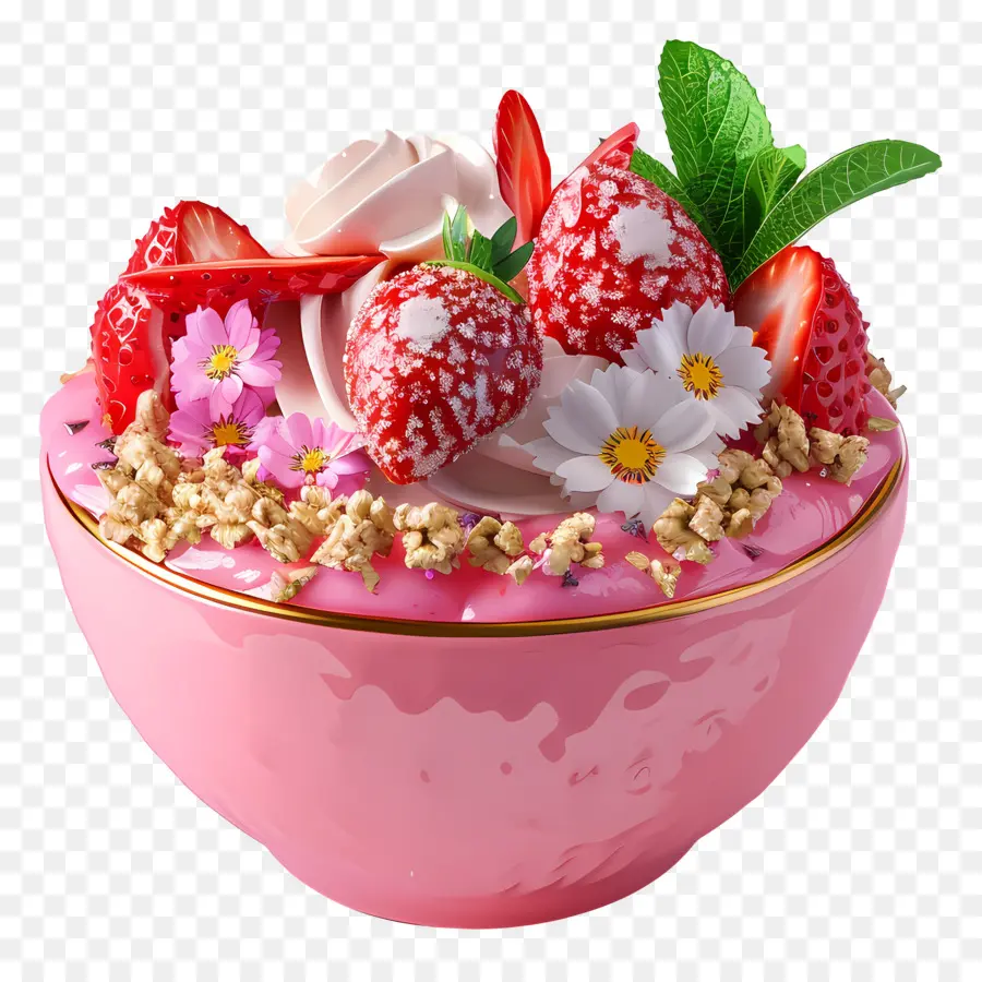 Tazón De Batido De Fresa，Tazón De Postre Rosa PNG