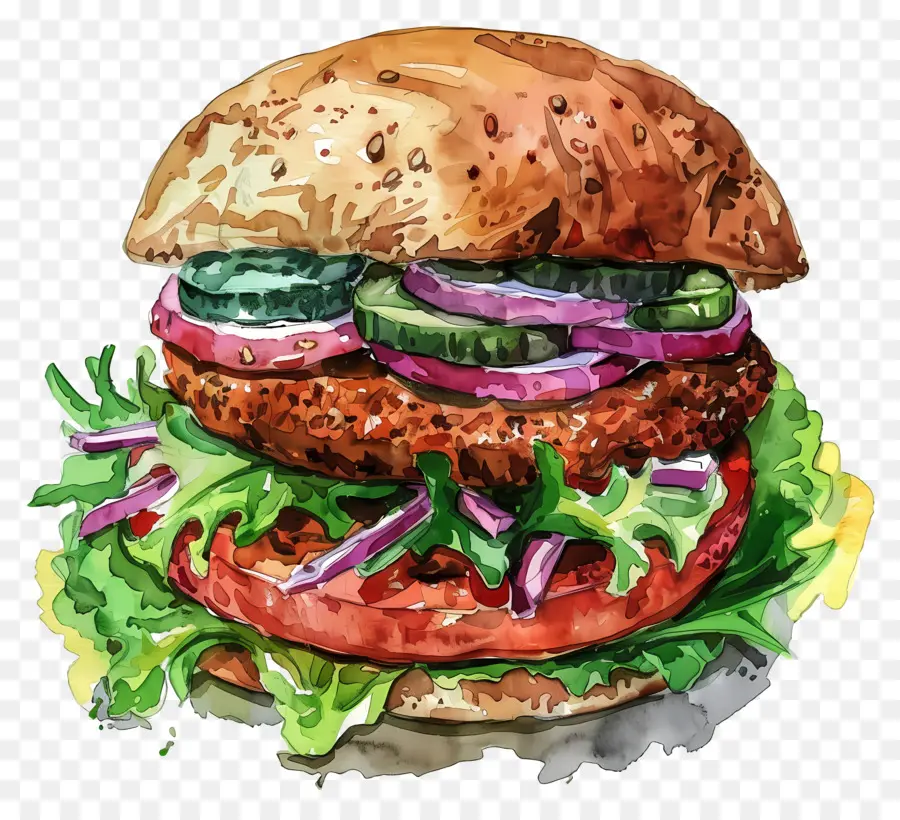 Hamburguesa De Acuarela，Hamburguesa PNG