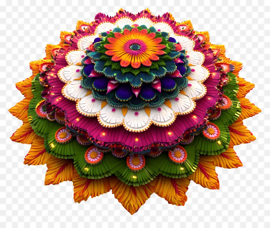 Bañoukamma，Rangoli Floral Colorido PNG