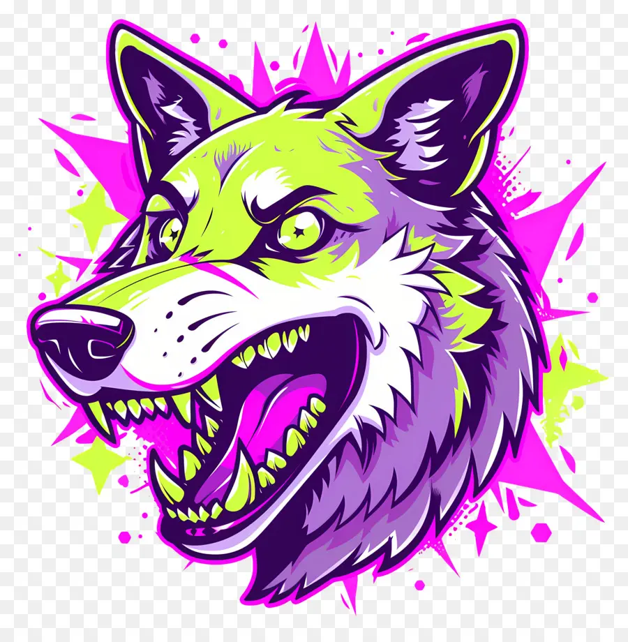 Cabeza De Lobo，Lobo De Neón PNG