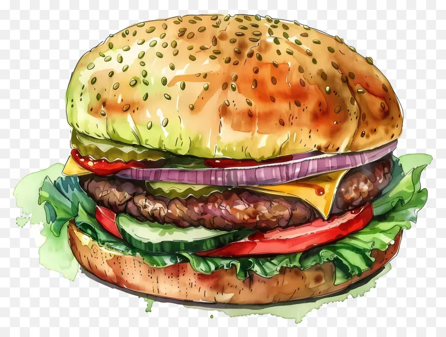 Hamburguesa De Acuarela，Hamburguesa Con Queso PNG