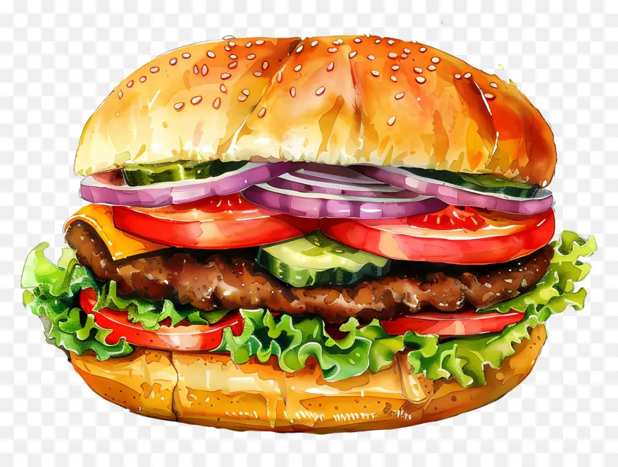 Hamburguesa De Acuarela，Hamburguesa PNG