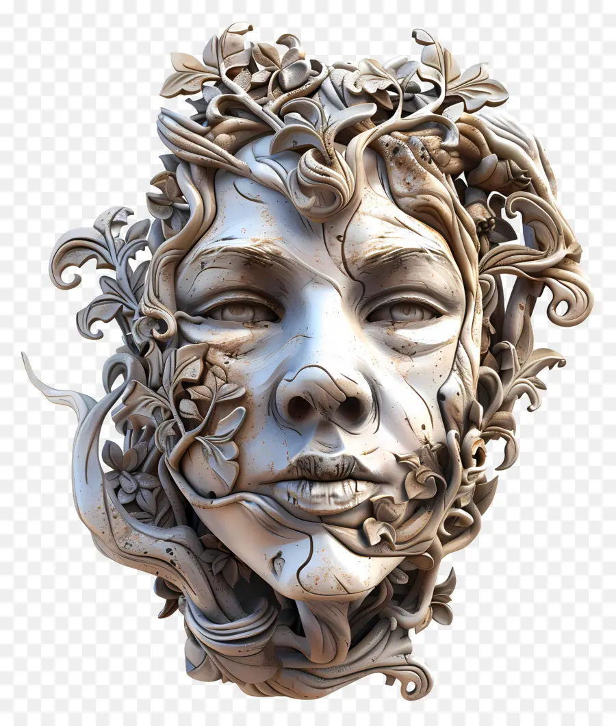 Cara De Hombre，Escultura De Cara Floral PNG