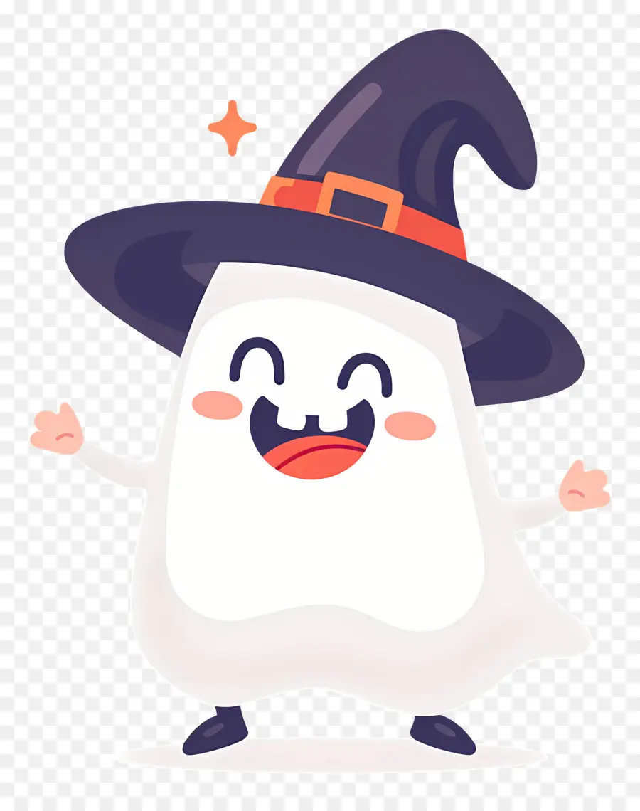 Fantasma De Dibujos Animados，Lindo Fantasma Con Sombrero De Bruja PNG