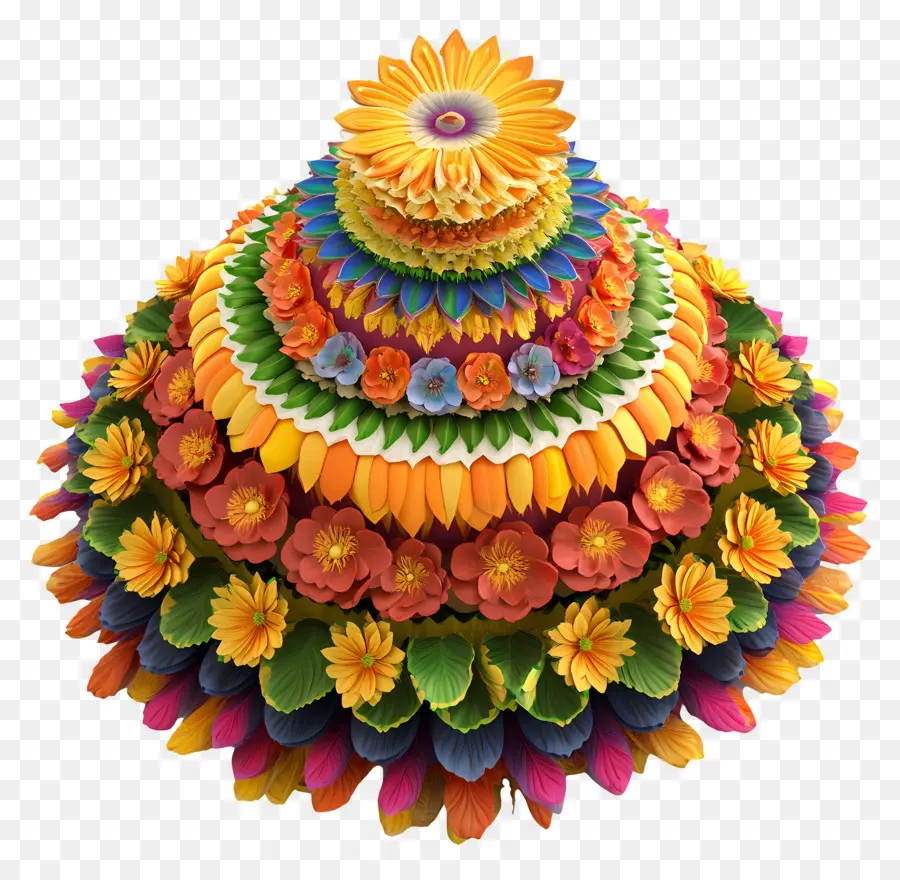 Bañoukamma，Rangoli Floral Colorido PNG