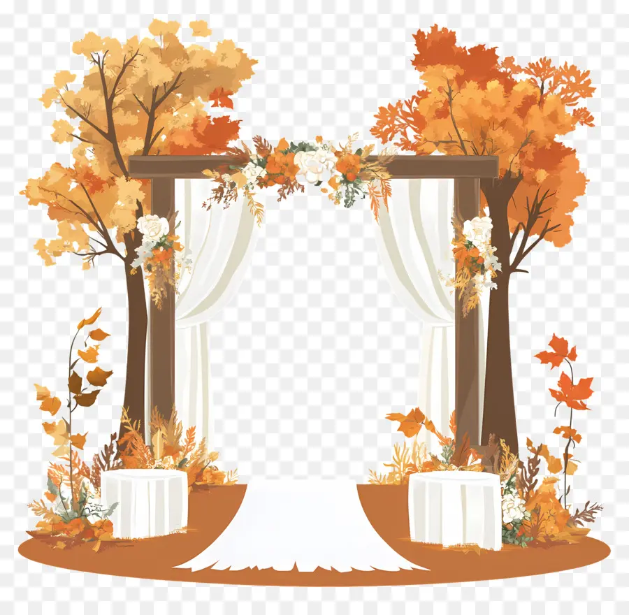 Boda De Otoño Al Aire Libre，Arco De Otoño Con árboles PNG