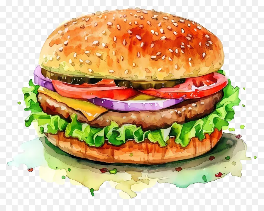 Hamburguesa De Acuarela，Hamburguesa Con Queso PNG