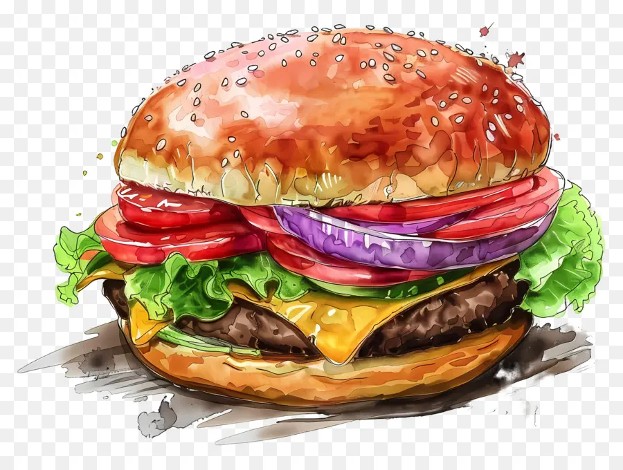 Hamburguesa De Acuarela，Hamburguesa Con Queso PNG