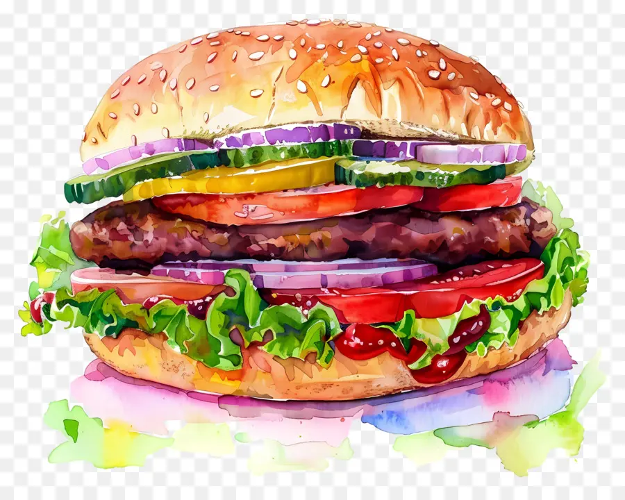 Hamburguesa De Acuarela，Hamburguesa Con Queso PNG