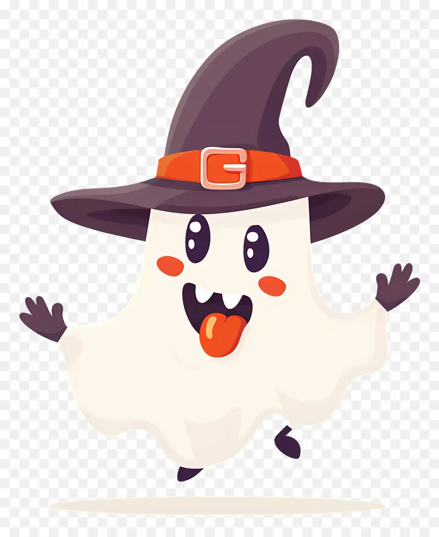 Fantasma De Dibujos Animados，Lindo Fantasma Con Sombrero De Bruja PNG