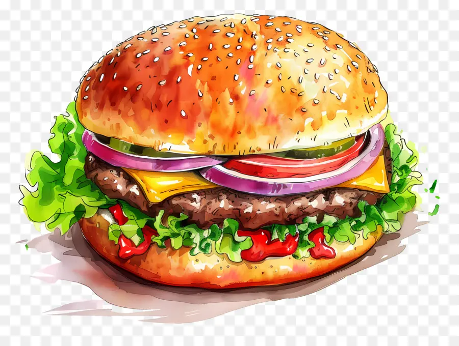 Hamburguesa De Acuarela，Hamburguesa Con Queso PNG