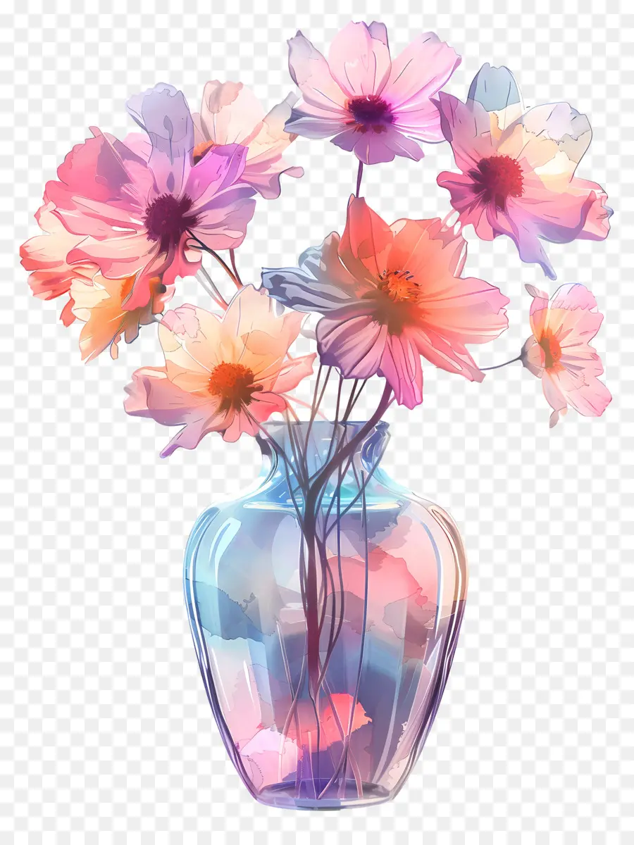 Flores En Florero，Flores Coloridas En Florero PNG