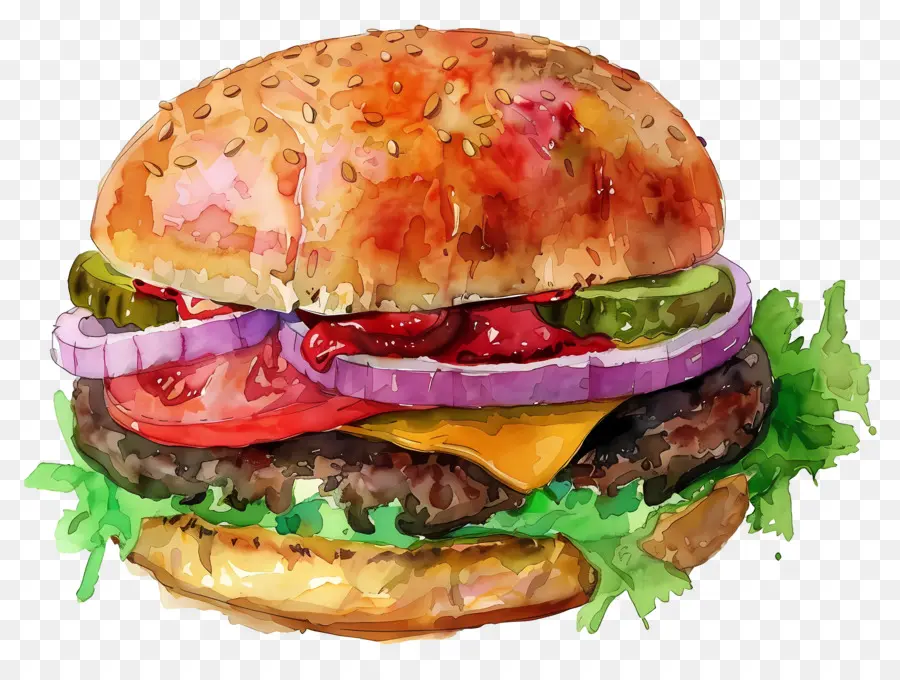 Hamburguesa De Acuarela，Sándwich PNG