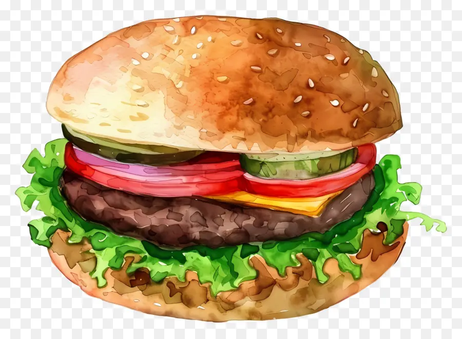 Hamburguesa De Acuarela，Hamburguesa Con Queso PNG