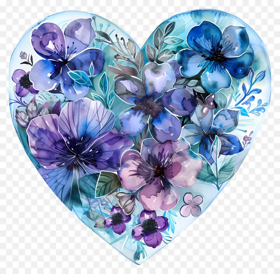 Flor Del Corazón，Corazón Floral Azul PNG