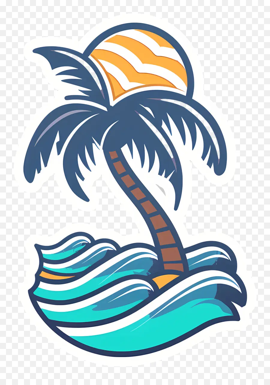 Logotipo De La Playa，Palmera Y Olas PNG